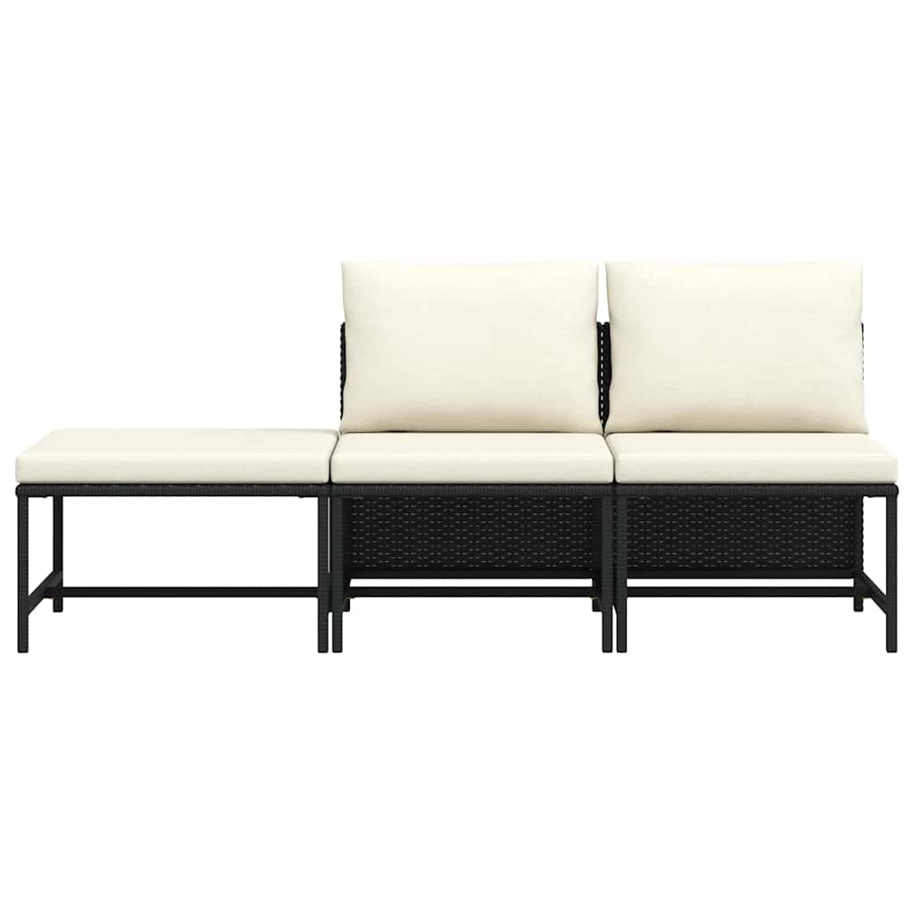 3-delige Loungeset met kussens poly rattan zwart is nu te koop bij PeponiXL, paradijselijk wonen!