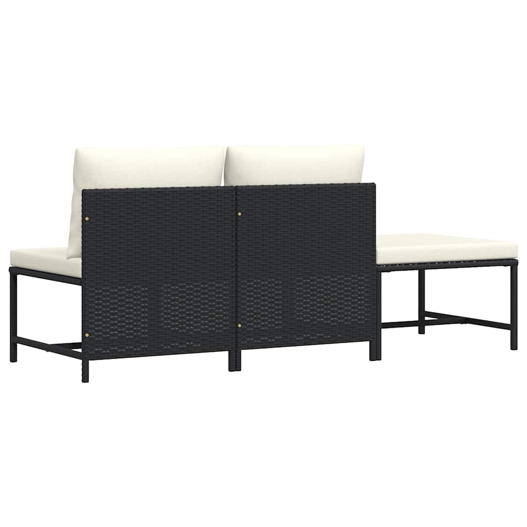 3-delige Loungeset met kussens poly rattan zwart is nu te koop bij PeponiXL, paradijselijk wonen!