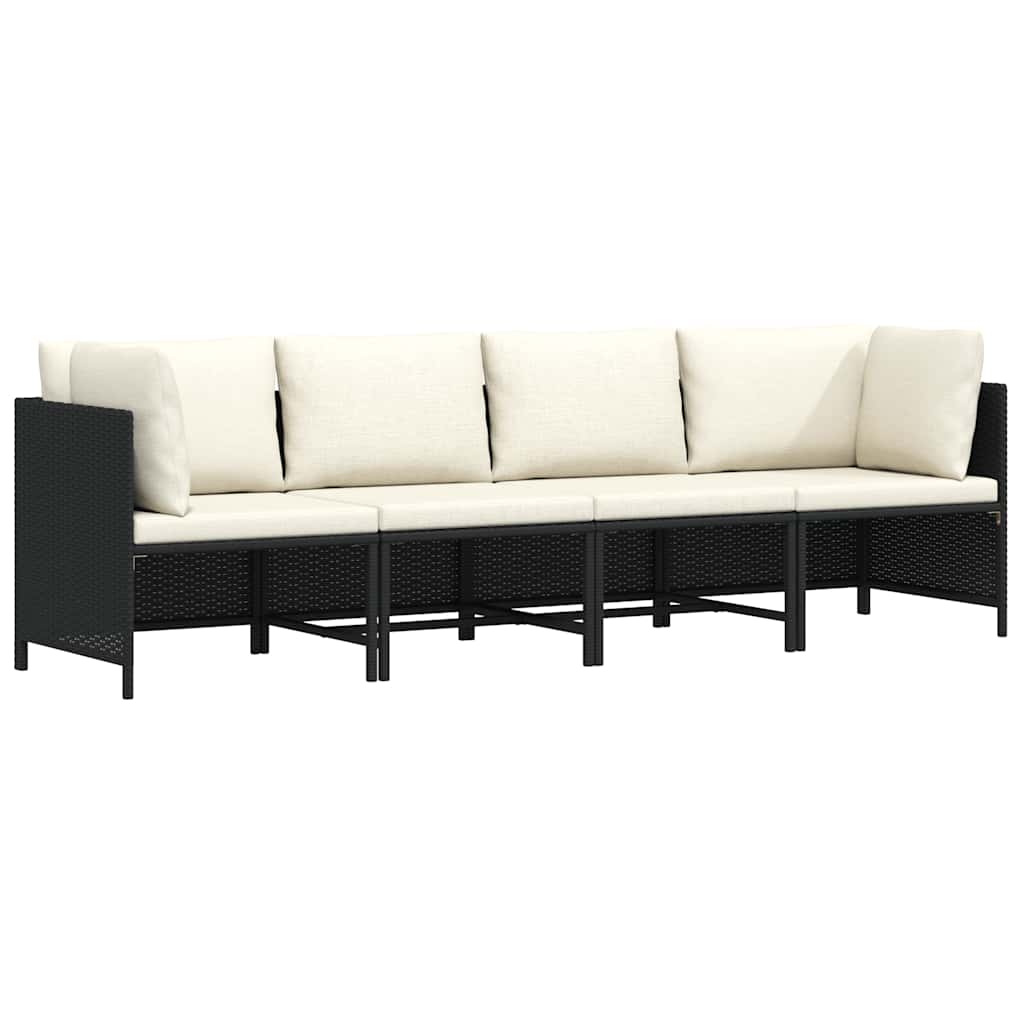 Tuinbank 4-zits met kussens poly rattan zwart is nu te koop bij PeponiXL, paradijselijk wonen!