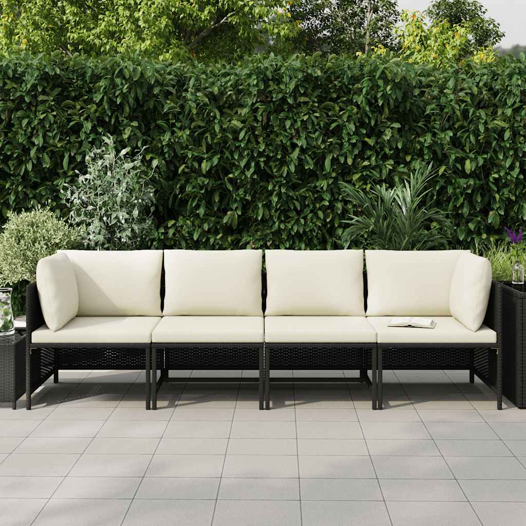 Tuinbank 4-zits met kussens poly rattan zwart is nu te koop bij PeponiXL, paradijselijk wonen!