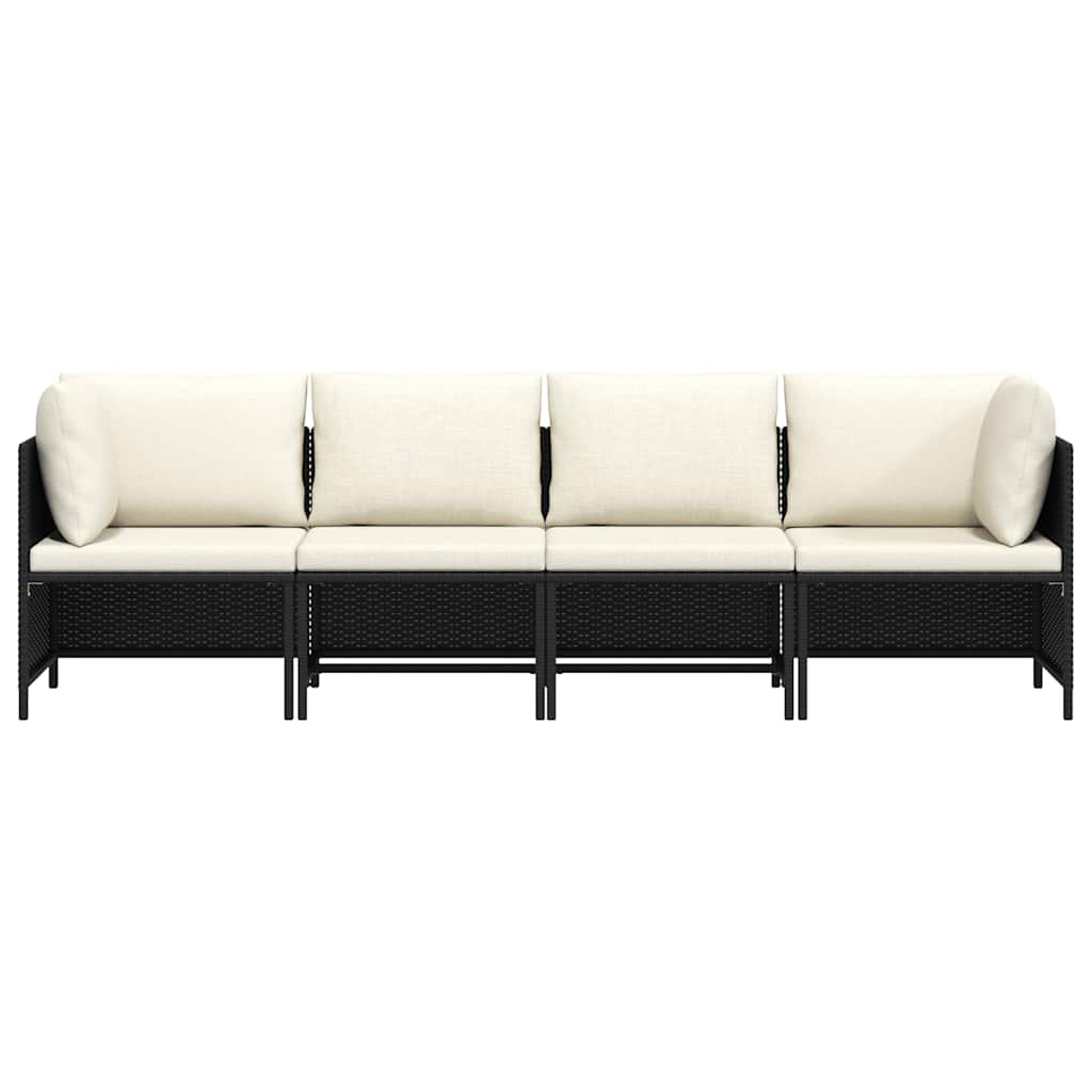 Tuinbank 4-zits met kussens poly rattan zwart is nu te koop bij PeponiXL, paradijselijk wonen!