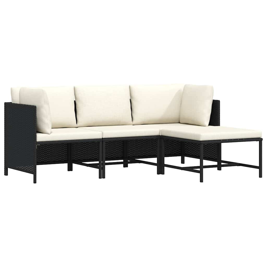 4-delige Loungeset met kussens poly rattan zwart is nu te koop bij PeponiXL, paradijselijk wonen!
