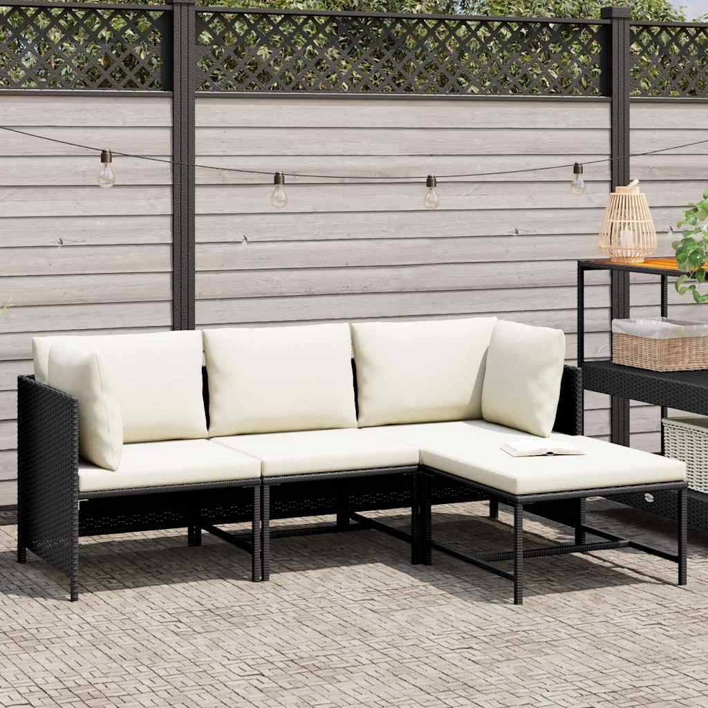 4-delige Loungeset met kussens poly rattan zwart is nu te koop bij PeponiXL, paradijselijk wonen!
