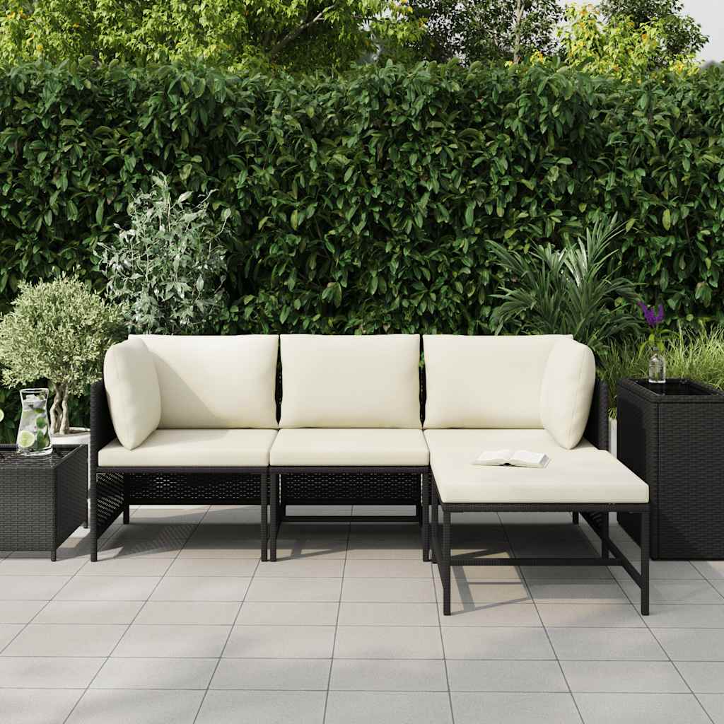 4-delige Loungeset met kussens poly rattan zwart is nu te koop bij PeponiXL, paradijselijk wonen!