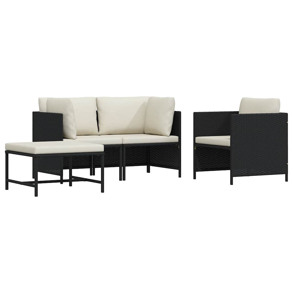 4-delige Loungeset met kussens poly rattan zwart is nu te koop bij PeponiXL, paradijselijk wonen!