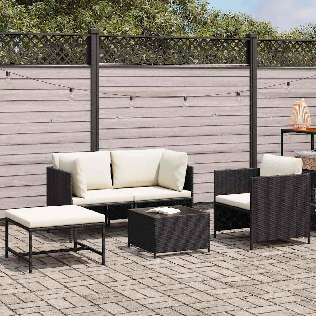 4-delige Loungeset met kussens poly rattan zwart is nu te koop bij PeponiXL, paradijselijk wonen!