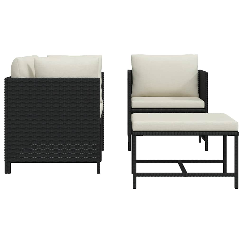 4-delige Loungeset met kussens poly rattan zwart is nu te koop bij PeponiXL, paradijselijk wonen!