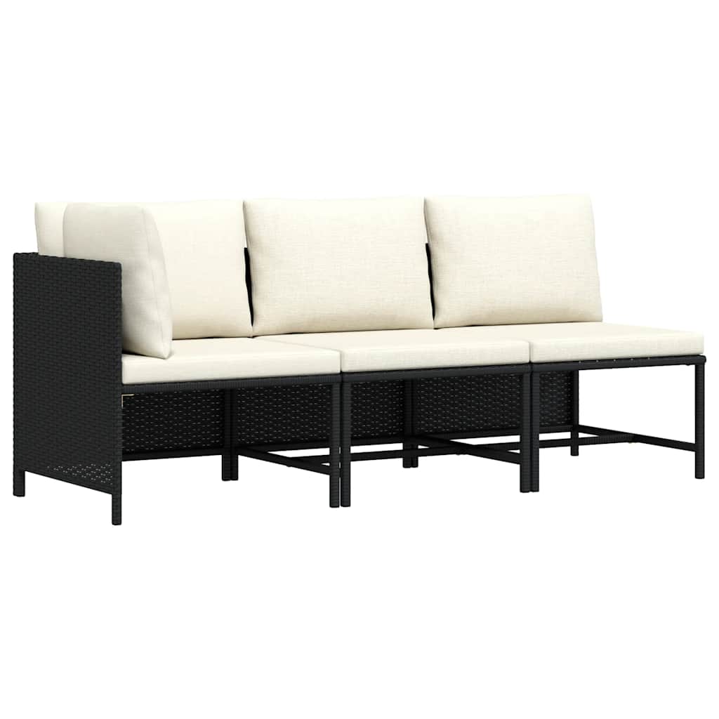 3-delige Loungeset met kussens poly rattan zwart is nu te koop bij PeponiXL, paradijselijk wonen!