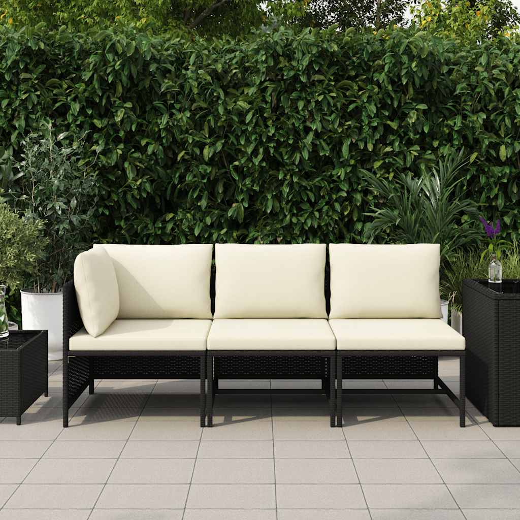 3-delige Loungeset met kussens poly rattan zwart is nu te koop bij PeponiXL, paradijselijk wonen!