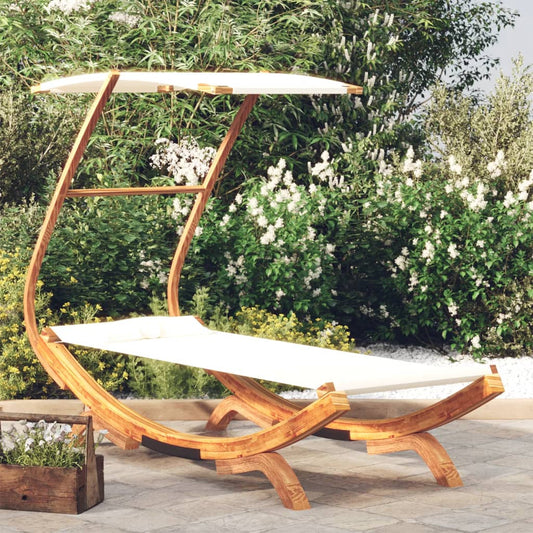 Loungebed met luifel 100x190x134 cm massief gebogen hout crème is nu te koop bij PeponiXL, paradijselijk wonen!
