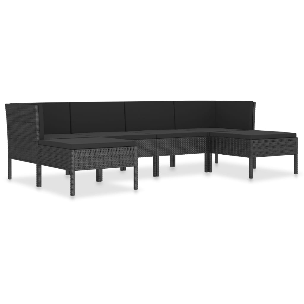6-delige Loungeset met kussens poly rattan zwart is nu te koop bij PeponiXL, paradijselijk wonen!