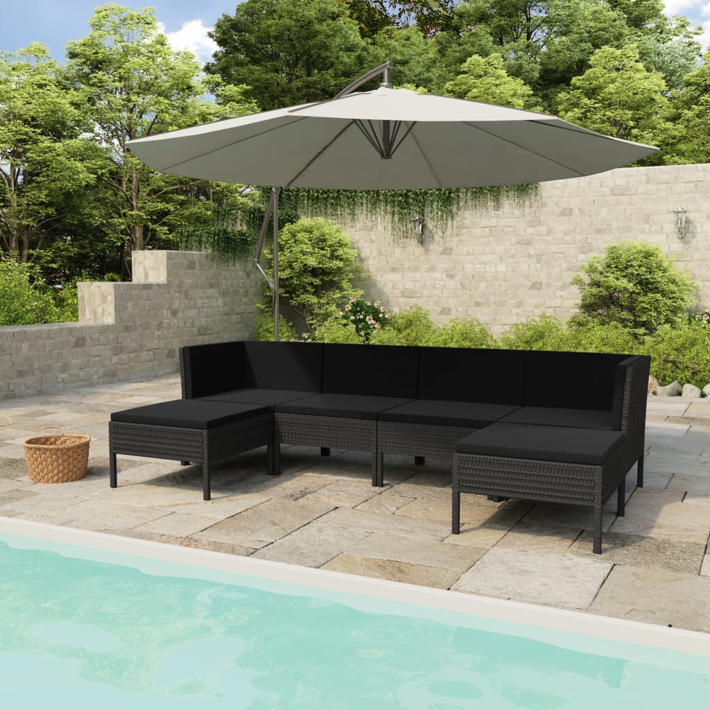 6-delige Loungeset met kussens poly rattan zwart is nu te koop bij PeponiXL, paradijselijk wonen!
