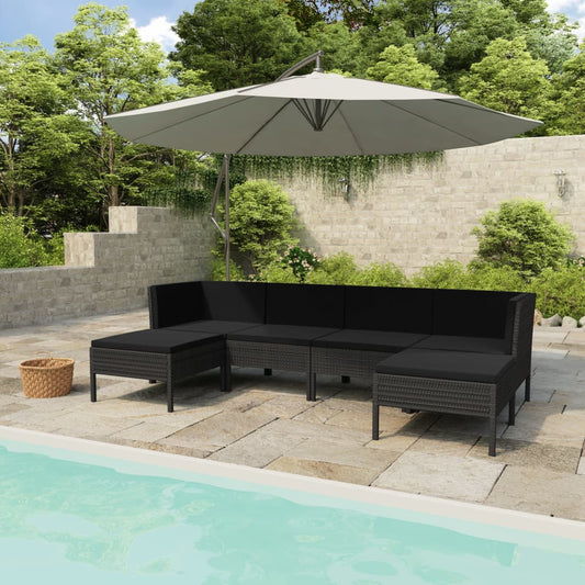 6-delige Loungeset met kussens poly rattan zwart is nu te koop bij PeponiXL, paradijselijk wonen!