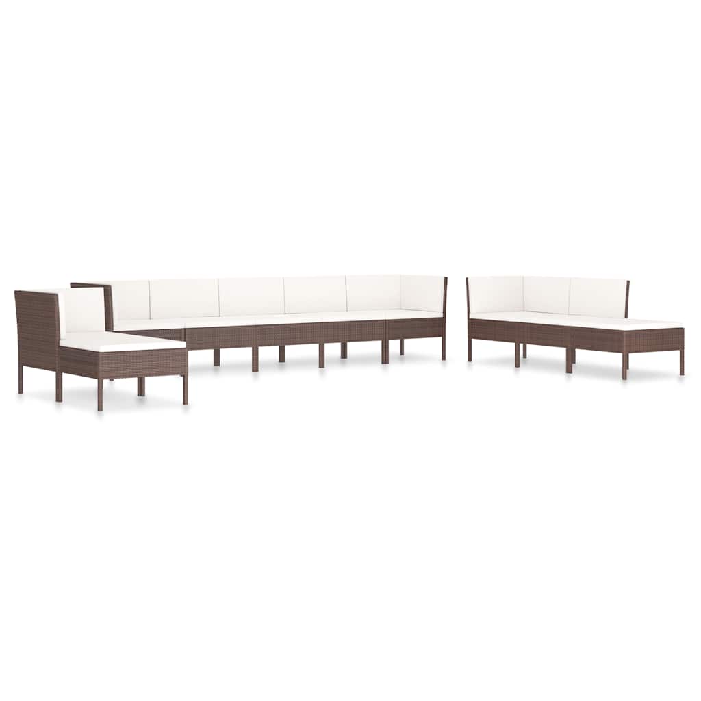 10-delige Loungeset met kussens poly rattan bruin is nu te koop bij PeponiXL, paradijselijk wonen!