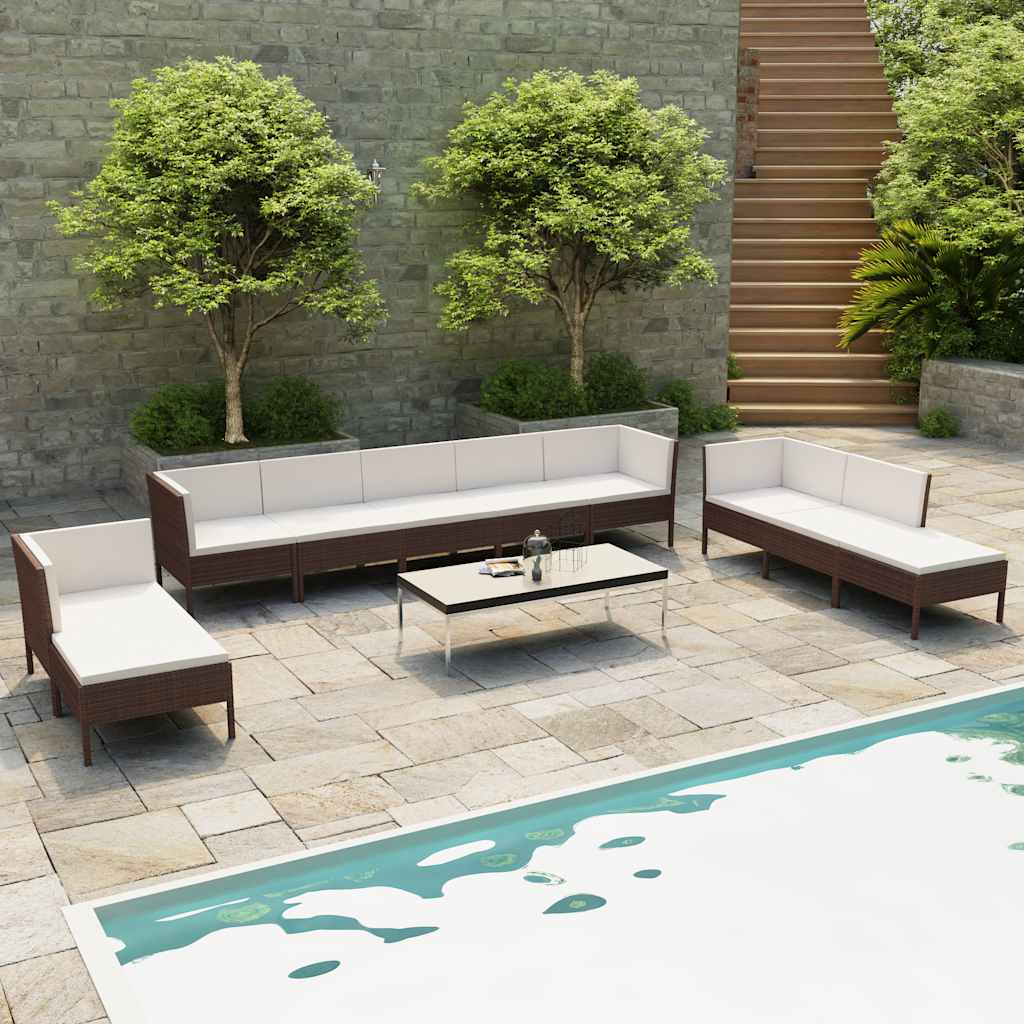 10-delige Loungeset met kussens poly rattan bruin is nu te koop bij PeponiXL, paradijselijk wonen!