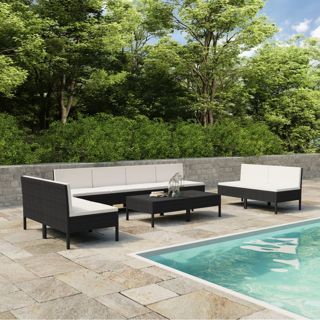 10-delige Loungeset met kussens poly rattan zwart is nu te koop bij PeponiXL, paradijselijk wonen!