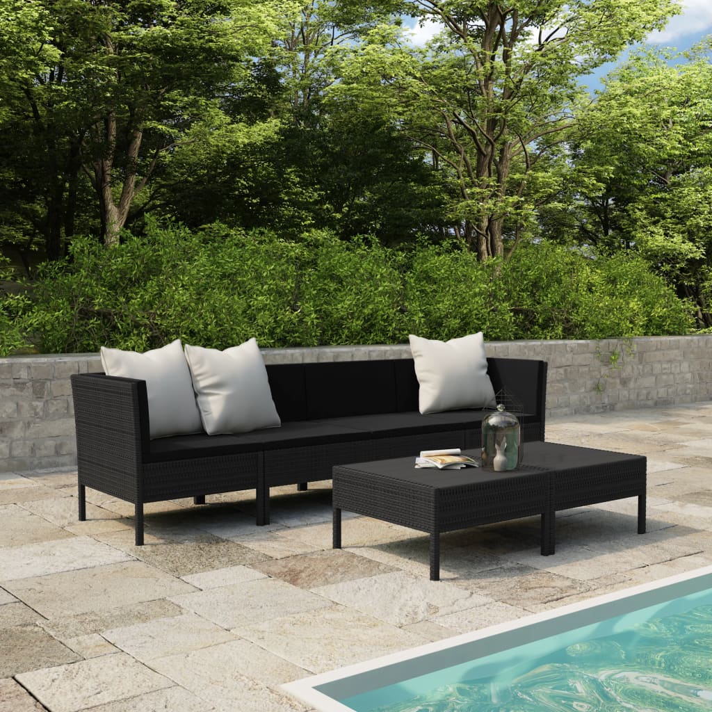 6-delige Loungeset met kussens poly rattan zwart is nu te koop bij PeponiXL, paradijselijk wonen!