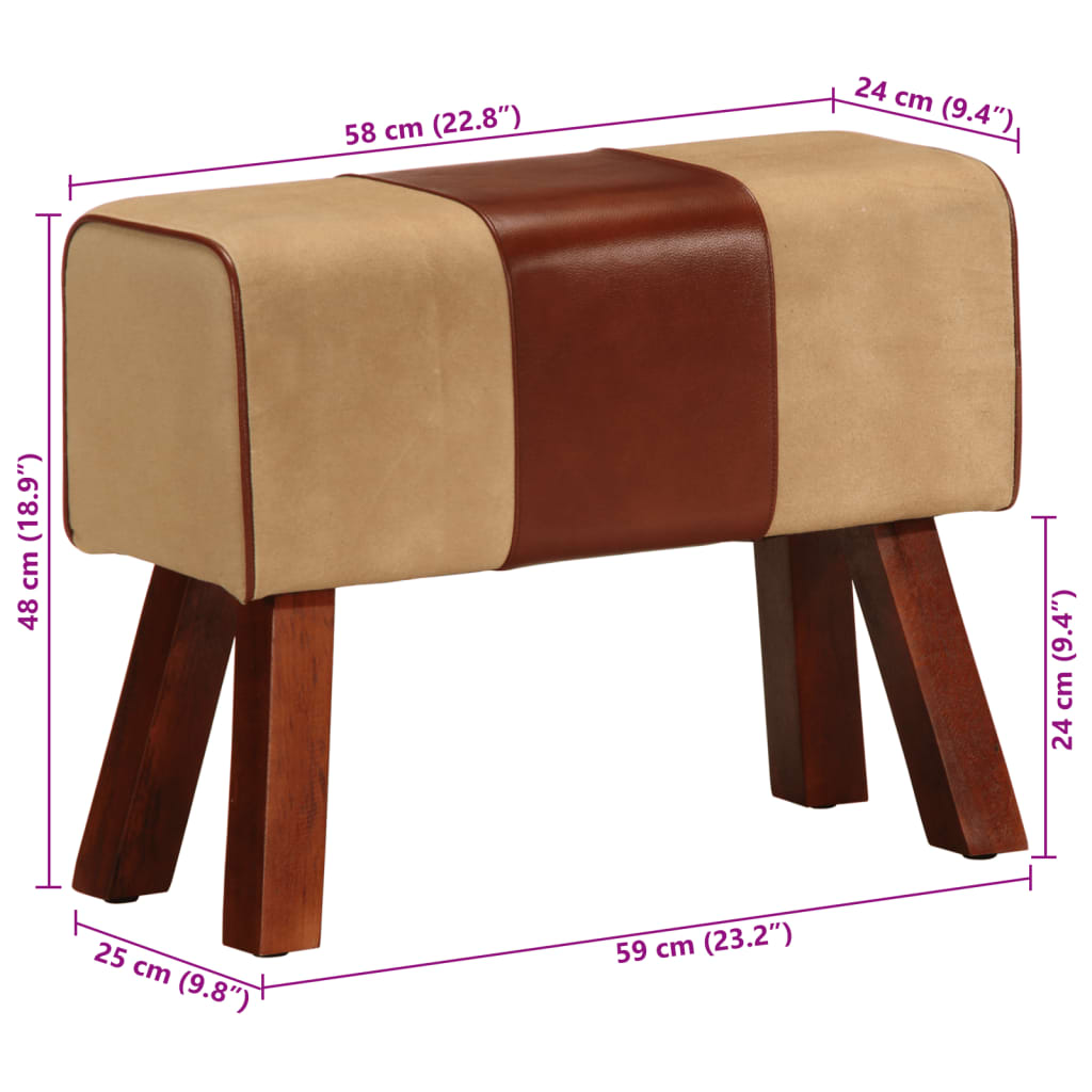 Bankje turnbok 58 cm echt leer en massief mangohout bruin is nu te koop bij PeponiXL, paradijselijk wonen!