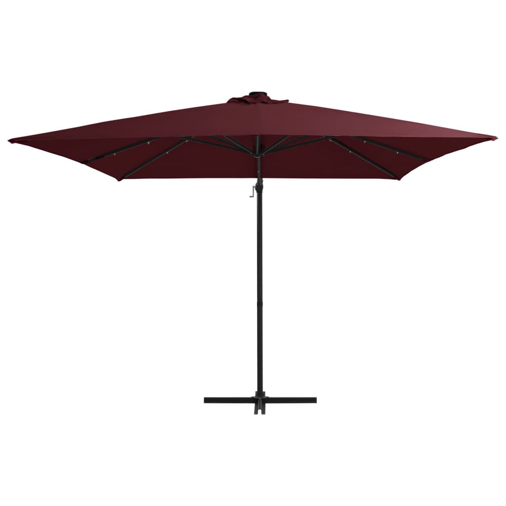 Zweefparasol met LED-verlichting 250x250 cm bordeauxrood is nu te koop bij PeponiXL, paradijselijk wonen!