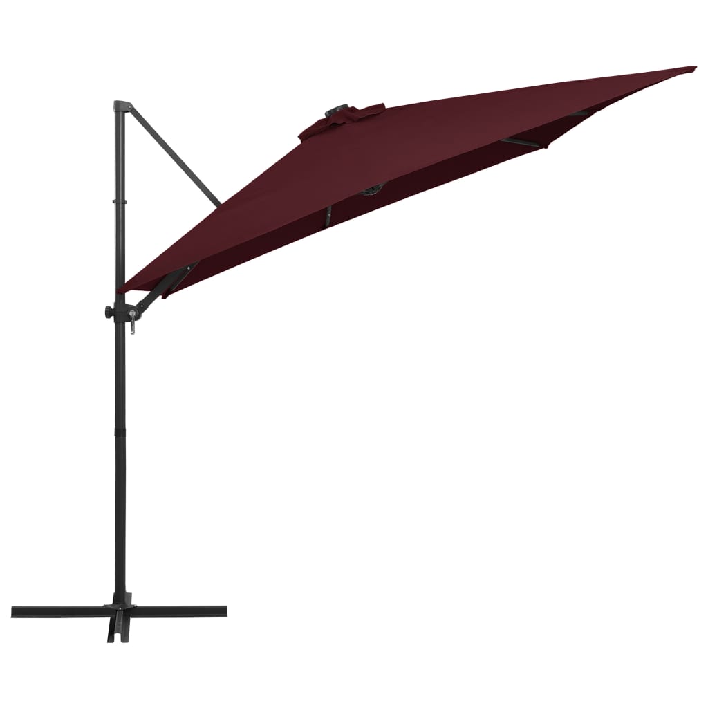 Zweefparasol met LED-verlichting 250x250 cm bordeauxrood is nu te koop bij PeponiXL, paradijselijk wonen!
