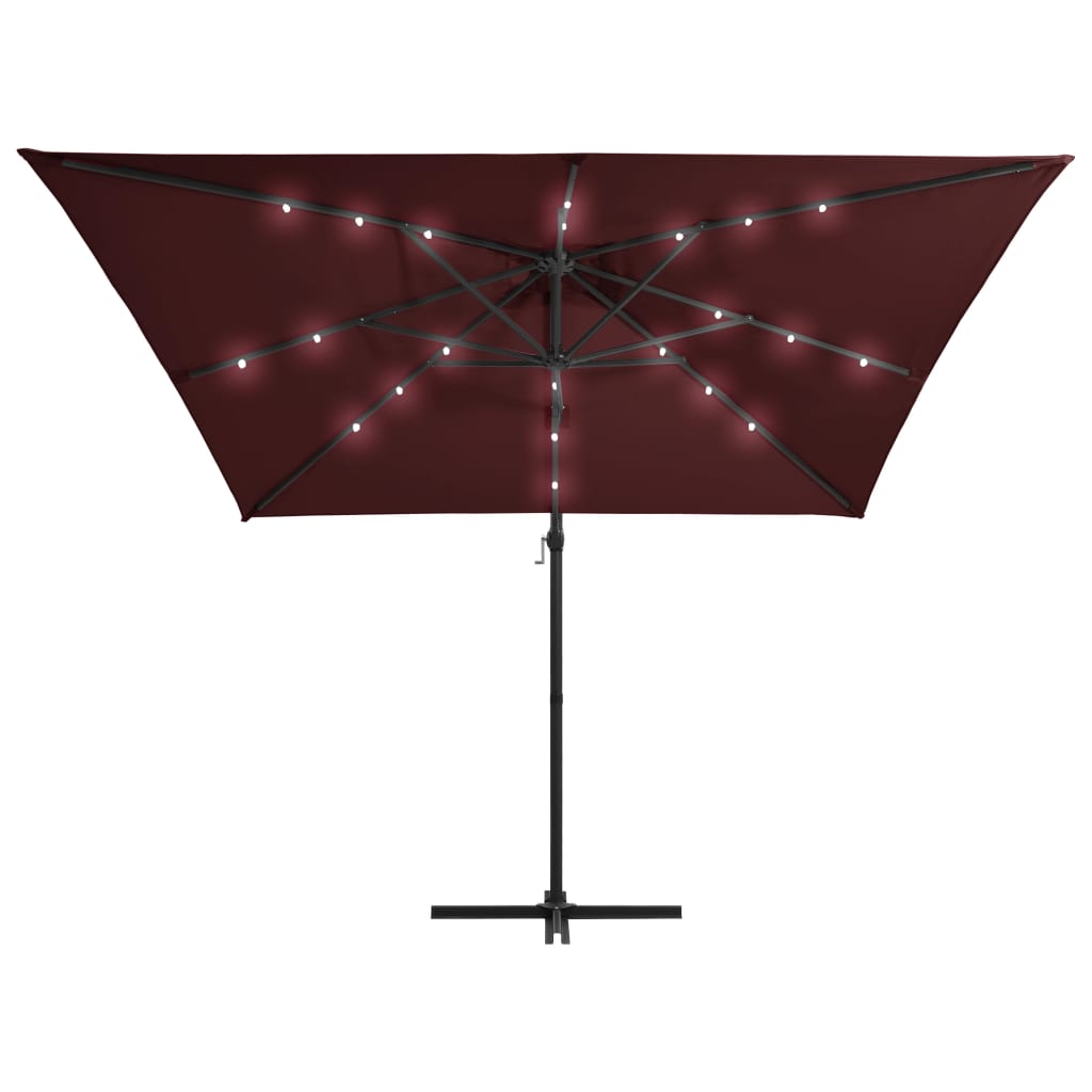 Zweefparasol met LED-verlichting 250x250 cm bordeauxrood is nu te koop bij PeponiXL, paradijselijk wonen!