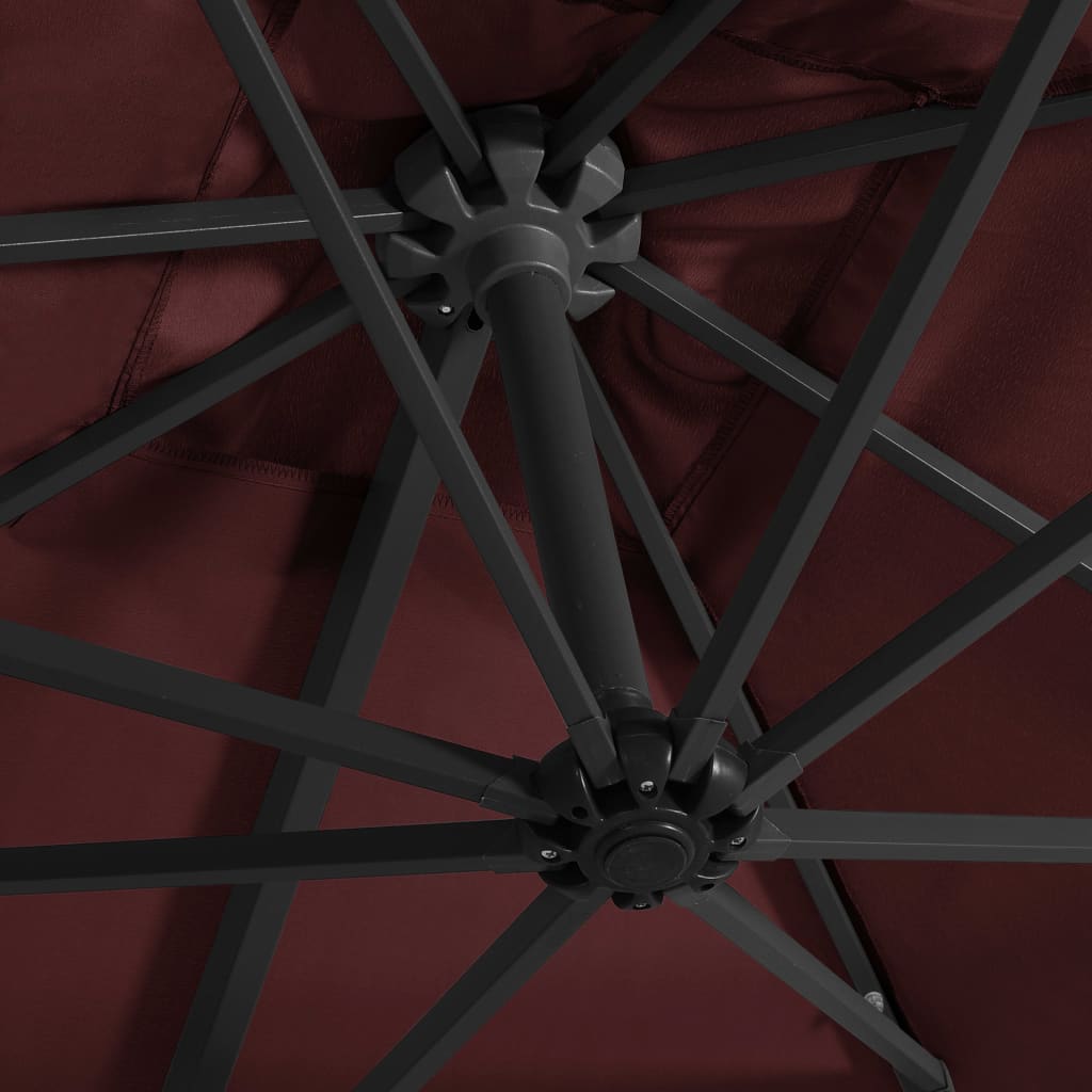 Zweefparasol met LED-verlichting 250x250 cm bordeauxrood is nu te koop bij PeponiXL, paradijselijk wonen!