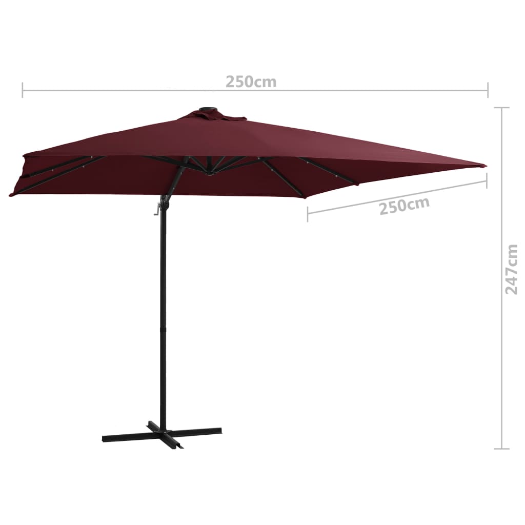 Zweefparasol met LED-verlichting 250x250 cm bordeauxrood is nu te koop bij PeponiXL, paradijselijk wonen!