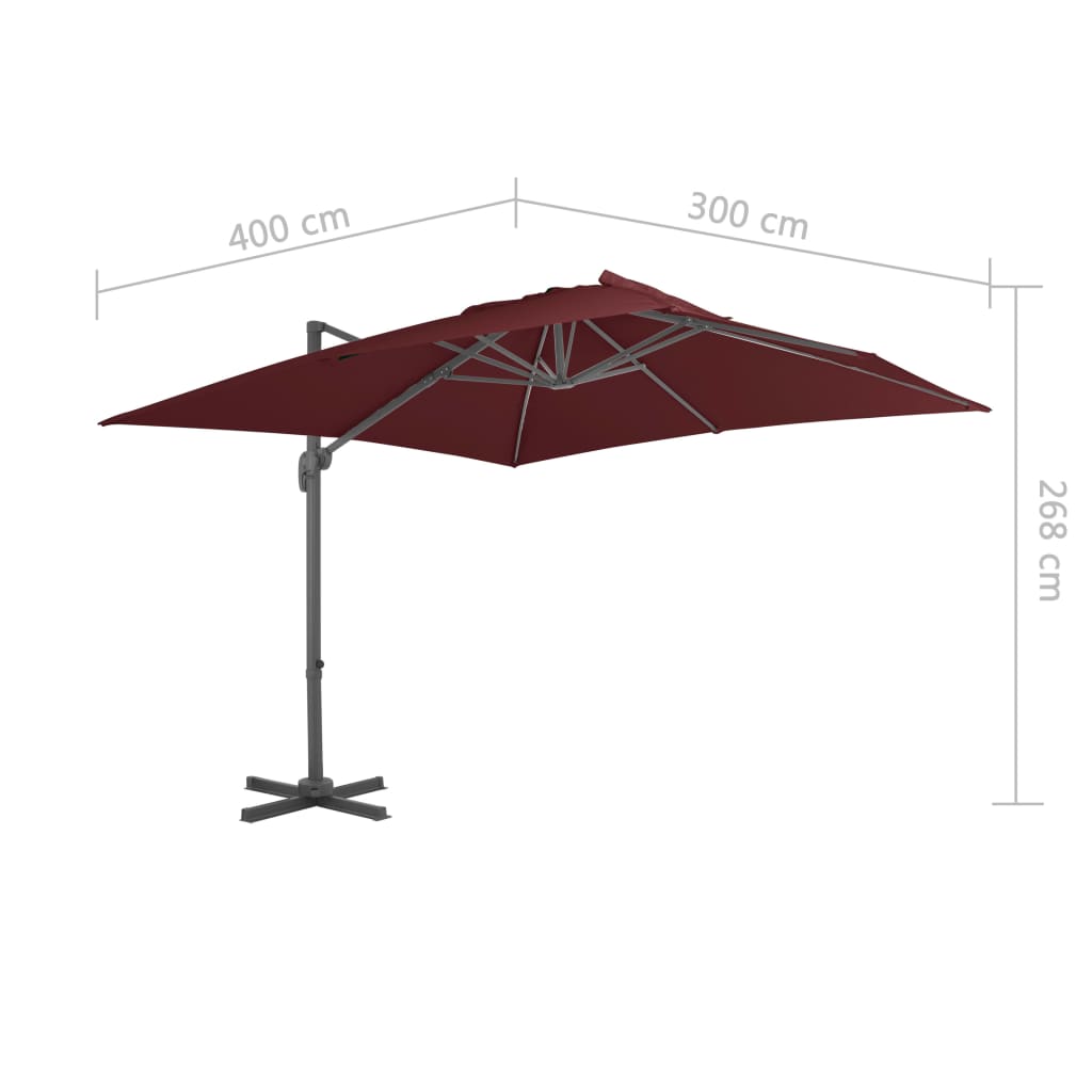 Zweefparasol met aluminium paal 400x300 cm bordeauxrood is nu te koop bij PeponiXL, paradijselijk wonen!