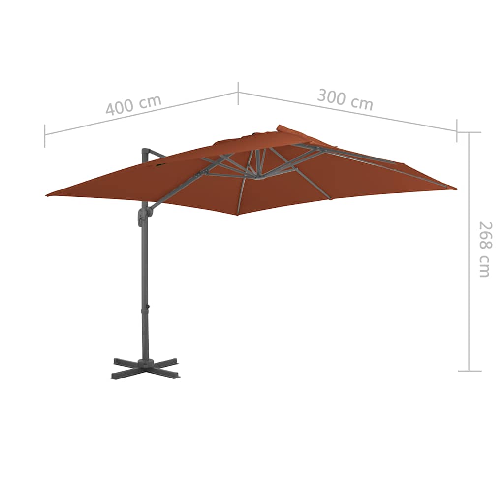 Zwevende parasol met aluminium paal terracotta 400x300 cm is nu te koop bij PeponiXL, paradijselijk wonen!