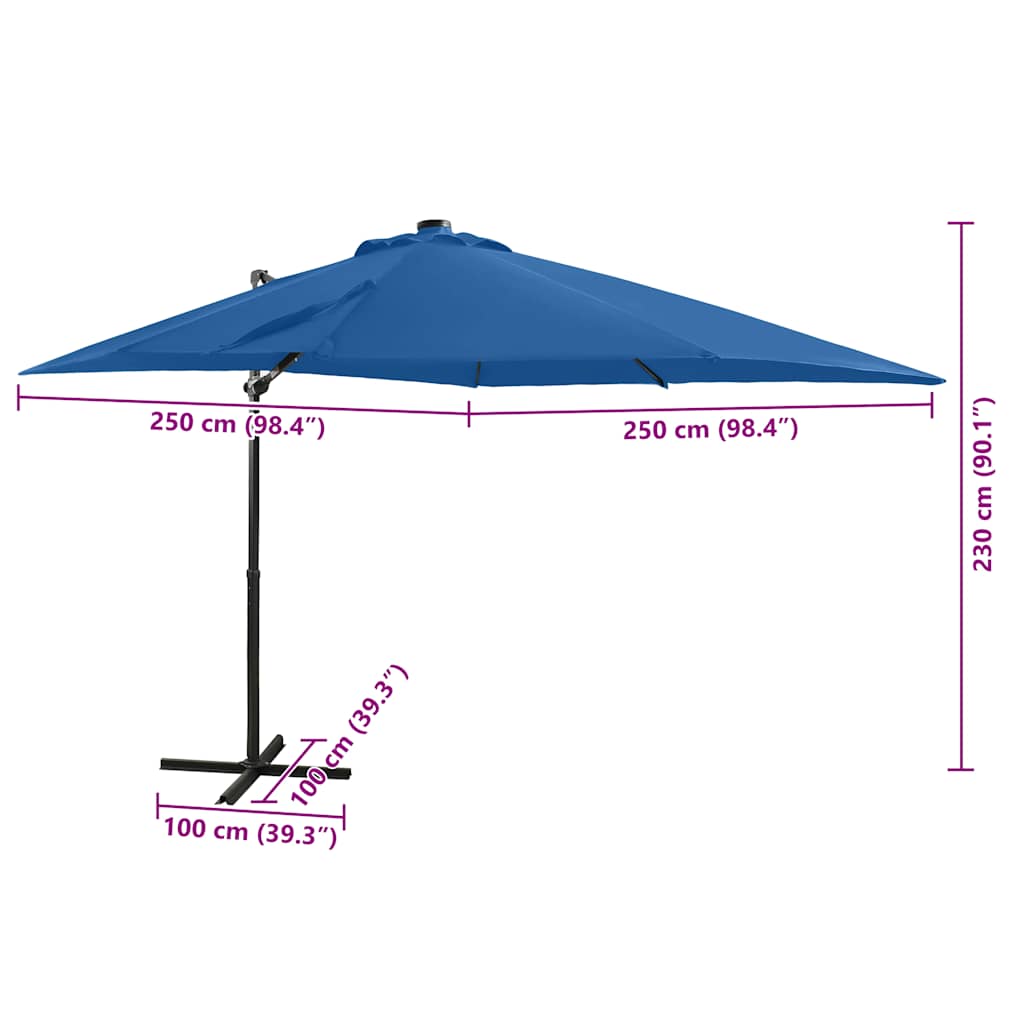 Zweefparasol met paal en LED-verlichting 250 cm azuurblauw is nu te koop bij PeponiXL, paradijselijk wonen!