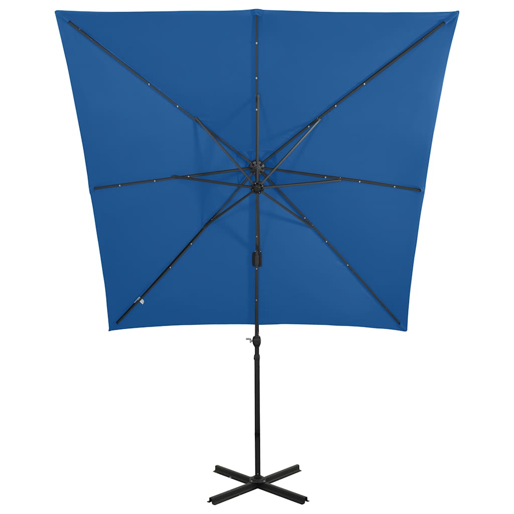 Zweefparasol met paal en LED-verlichting 250 cm azuurblauw is nu te koop bij PeponiXL, paradijselijk wonen!