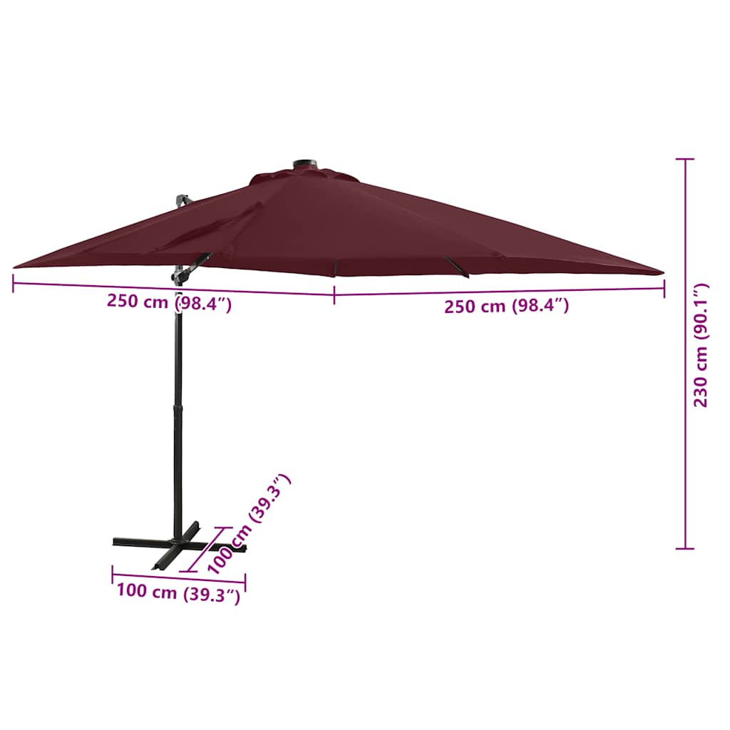 Zweefparasol met paal en LED-verlichting 250 cm bordeauxrood is nu te koop bij PeponiXL, paradijselijk wonen!