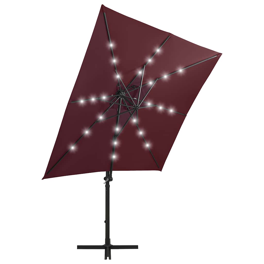 Zweefparasol met paal en LED-verlichting 250 cm bordeauxrood is nu te koop bij PeponiXL, paradijselijk wonen!