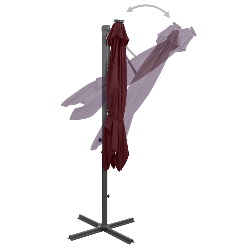 Zweefparasol met paal en LED-verlichting 250 cm bordeauxrood is nu te koop bij PeponiXL, paradijselijk wonen!