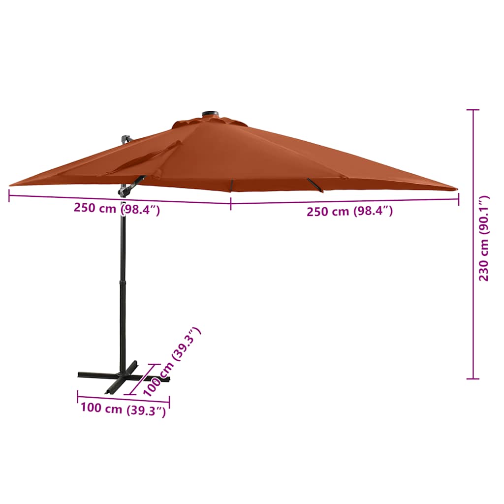 Zweefparasol met paal en LED-verlichting 250 cm terracottakleur is nu te koop bij PeponiXL, paradijselijk wonen!