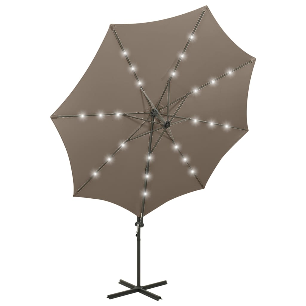 Zweefparasol met paal en LED-verlichting 300 cm taupe is nu te koop bij PeponiXL, paradijselijk wonen!