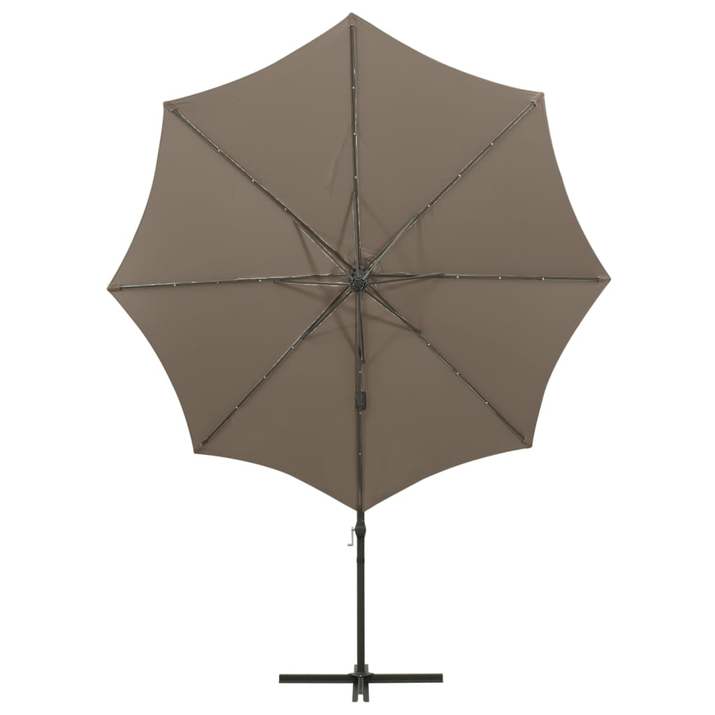 Zweefparasol met paal en LED-verlichting 300 cm taupe is nu te koop bij PeponiXL, paradijselijk wonen!