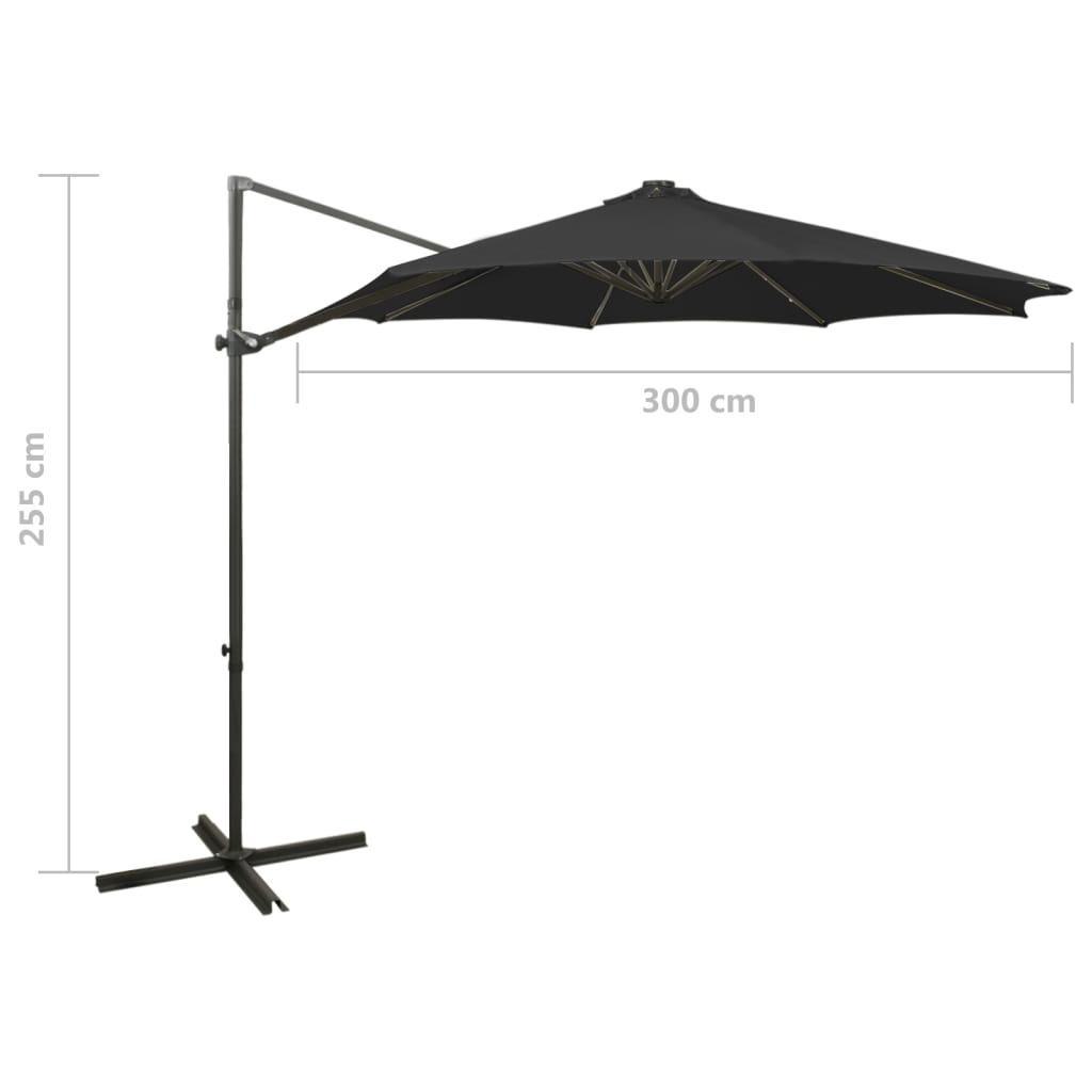 Zweefparasol met paal en LED-verlichting 300 cm zwart is nu te koop bij PeponiXL, paradijselijk wonen!