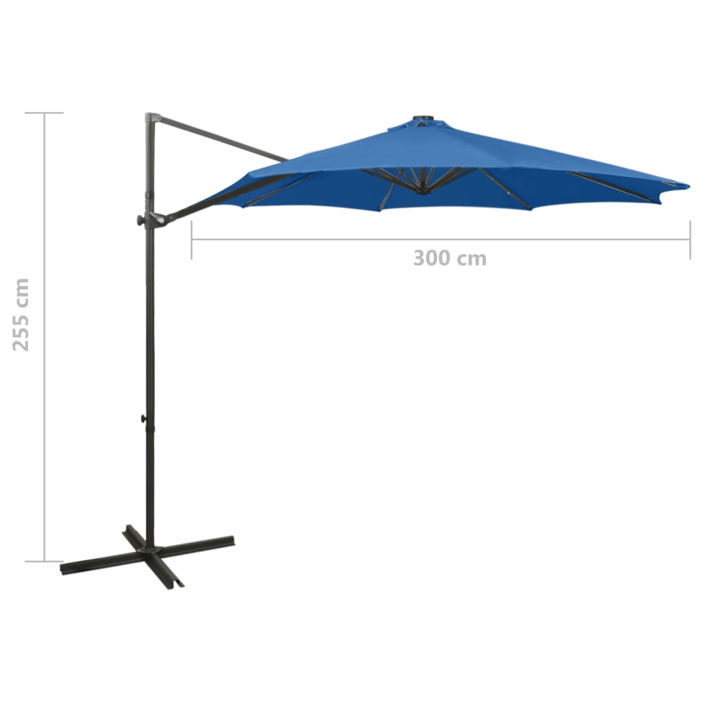 Zweefparasol met paal en LED-verlichting 300 cm azuurblauw is nu te koop bij PeponiXL, paradijselijk wonen!