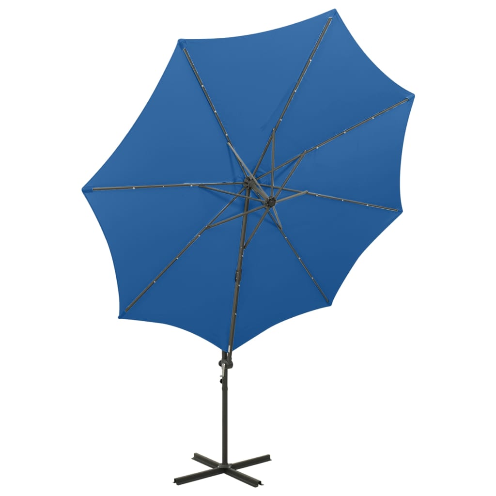 Zweefparasol met paal en LED-verlichting 300 cm azuurblauw is nu te koop bij PeponiXL, paradijselijk wonen!