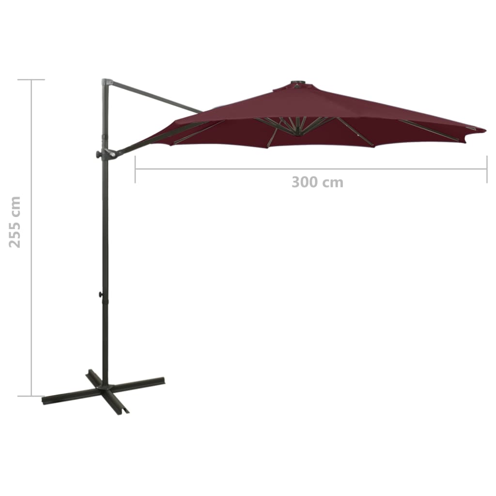 Zweefparasol met paal en LED-verlichting 300 cm bordeauxrood is nu te koop bij PeponiXL, paradijselijk wonen!