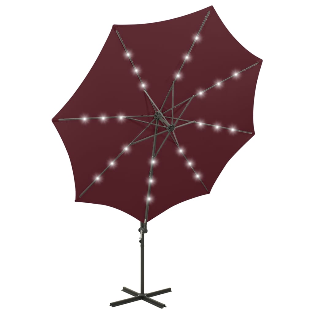 Zweefparasol met paal en LED-verlichting 300 cm bordeauxrood is nu te koop bij PeponiXL, paradijselijk wonen!