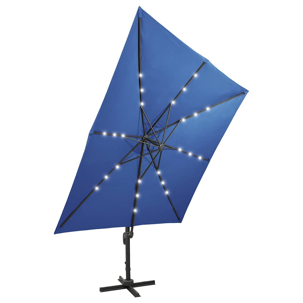 Zweefparasol met paal en LED-verlichting 300 cm azuurblauw is nu te koop bij PeponiXL, paradijselijk wonen!