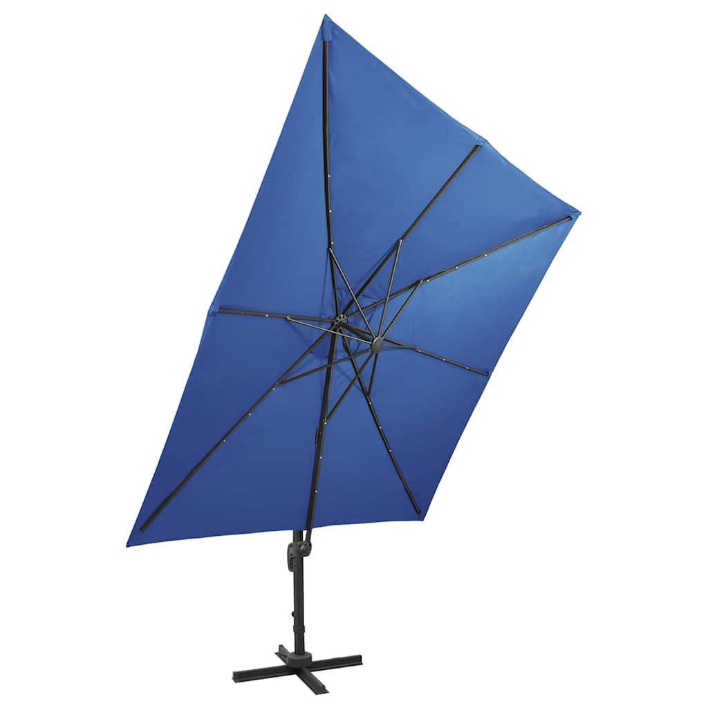 Zweefparasol met paal en LED-verlichting 300 cm azuurblauw is nu te koop bij PeponiXL, paradijselijk wonen!