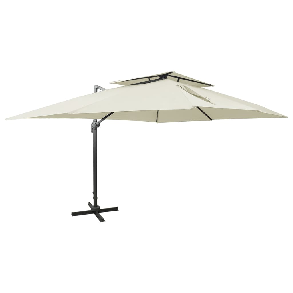 Zwevende parasol met dubbele bovenkant zand 400x300 cm is nu te koop bij PeponiXL, paradijselijk wonen!