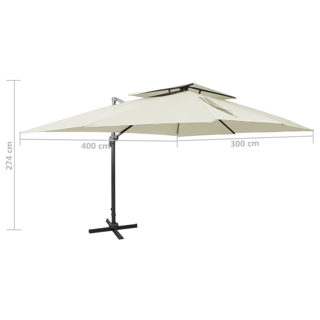 Zwevende parasol met dubbele bovenkant zand 400x300 cm is nu te koop bij PeponiXL, paradijselijk wonen!