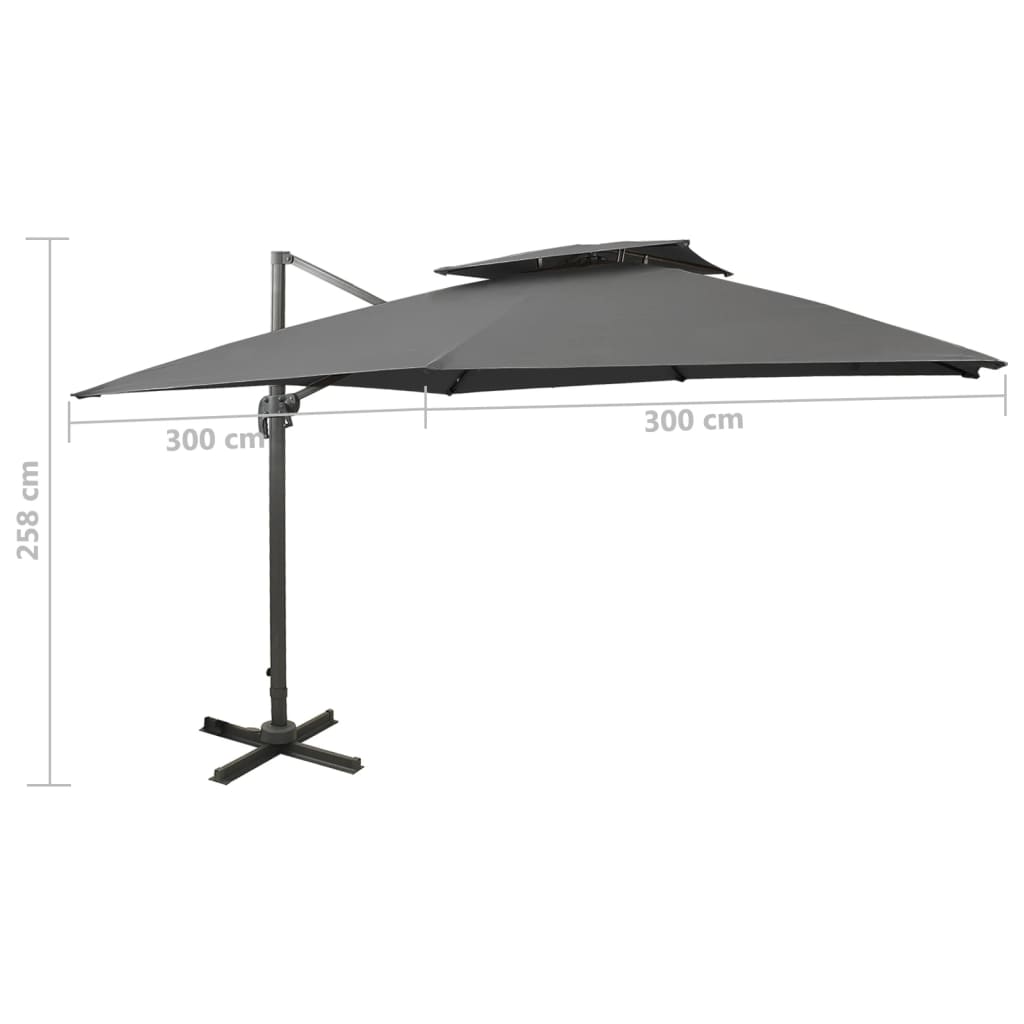 Zweefparasol met dubbel dak 300x300 cm antracietkleurig is nu te koop bij PeponiXL, paradijselijk wonen!