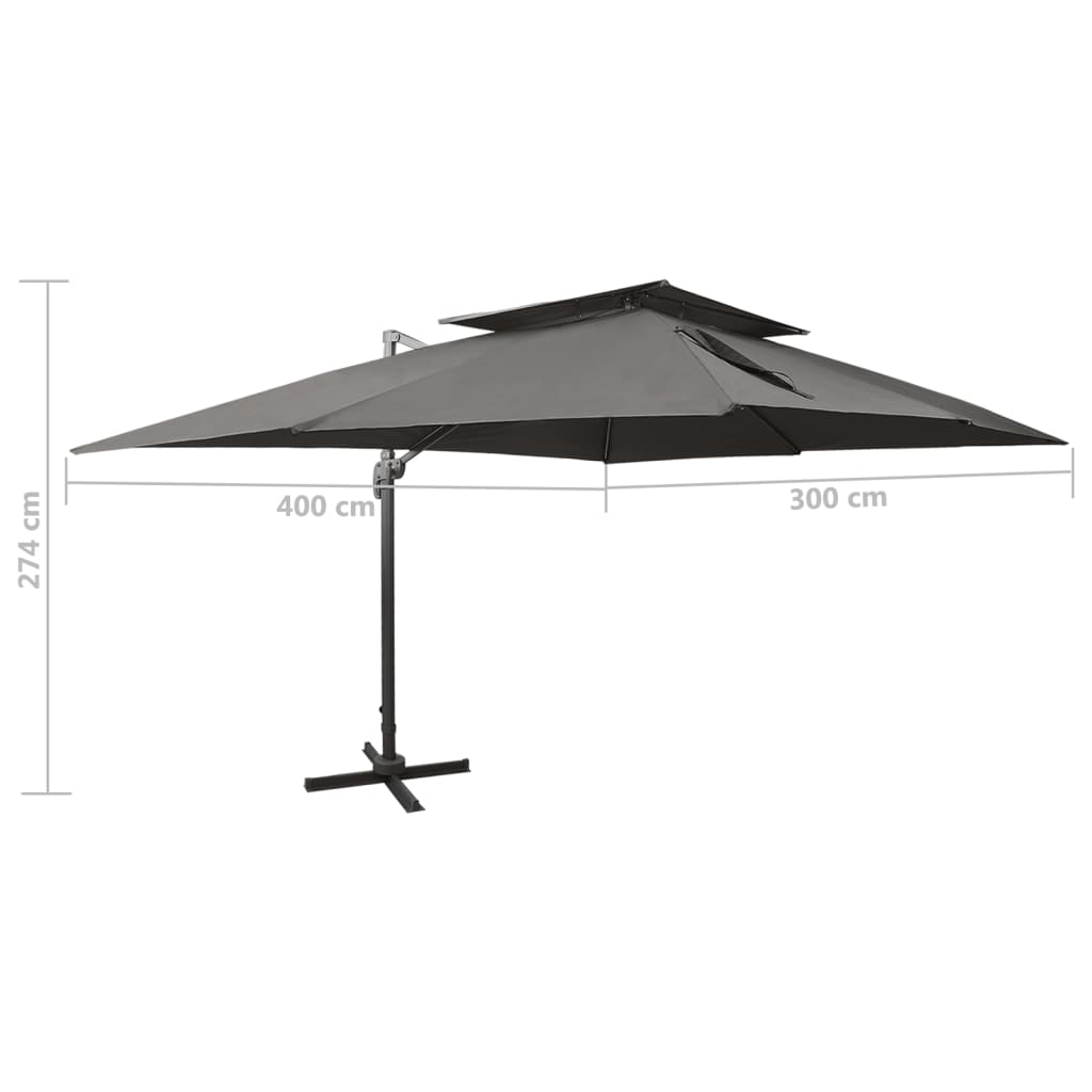 Zwevende parasol met dubbele bovenkant antraciet 400x300 cm is nu te koop bij PeponiXL, paradijselijk wonen!
