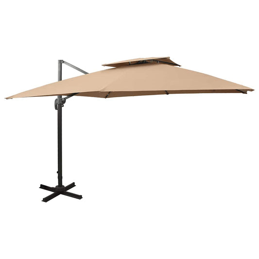 Zwevende parasol met dubbele bovenkant 300x300 cm taupe is nu te koop bij PeponiXL, paradijselijk wonen!