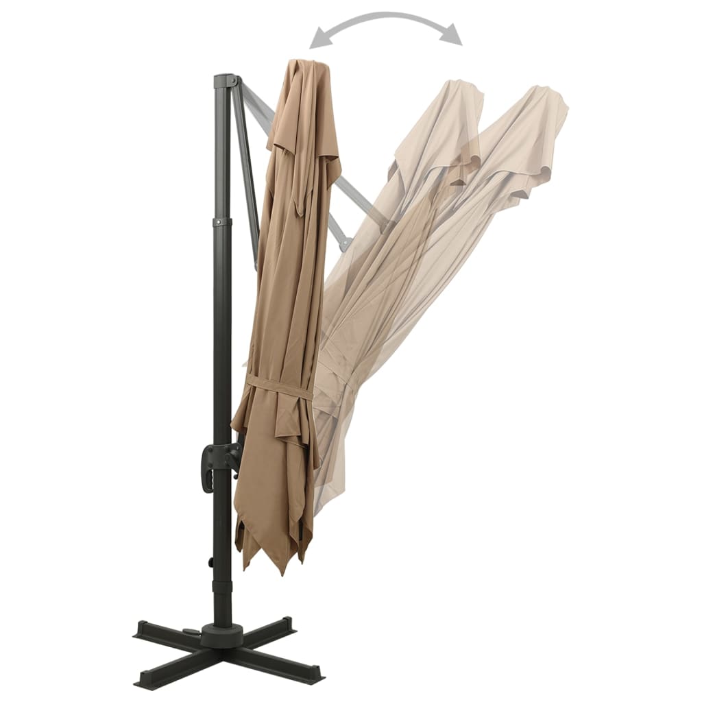 Zwevende parasol met dubbele bovenkant 300x300 cm taupe is nu te koop bij PeponiXL, paradijselijk wonen!